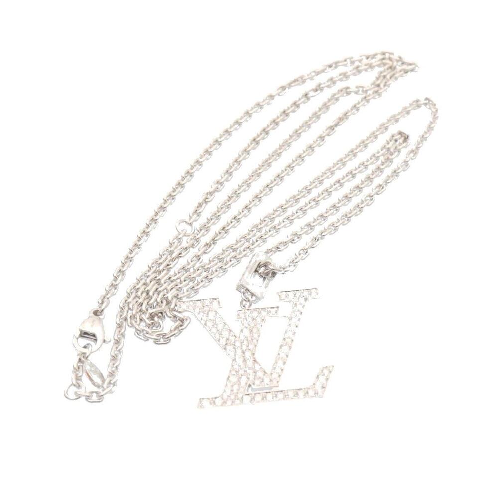 Louis Vuitton White Gold Diamond Pandantif LV XL Necklace Silver - Picture 2 of 7